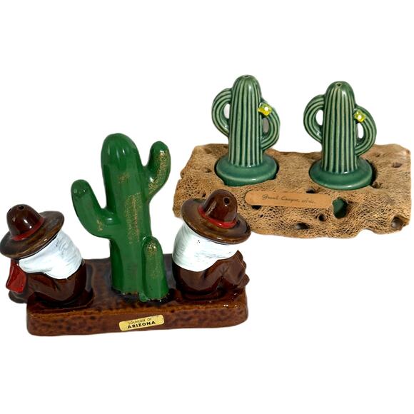 Vintage 2 Sets Salt & Pepper Shakers Arizona Saguaro Cactus RedWare Siesta - Picture 1 of 11